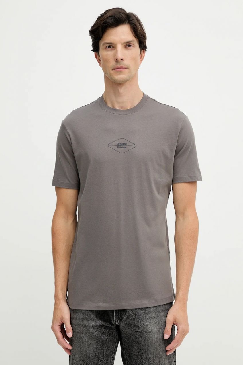 Bavlnené tričko Armani Exchange pánske, šedá farba, s potlačou, XM001442 AF10358