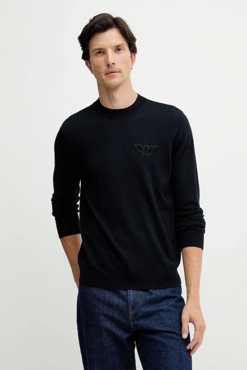 Vlnený sveter Emporio Armani tmavomodrá farba, ľahký, EM002419 AF14158