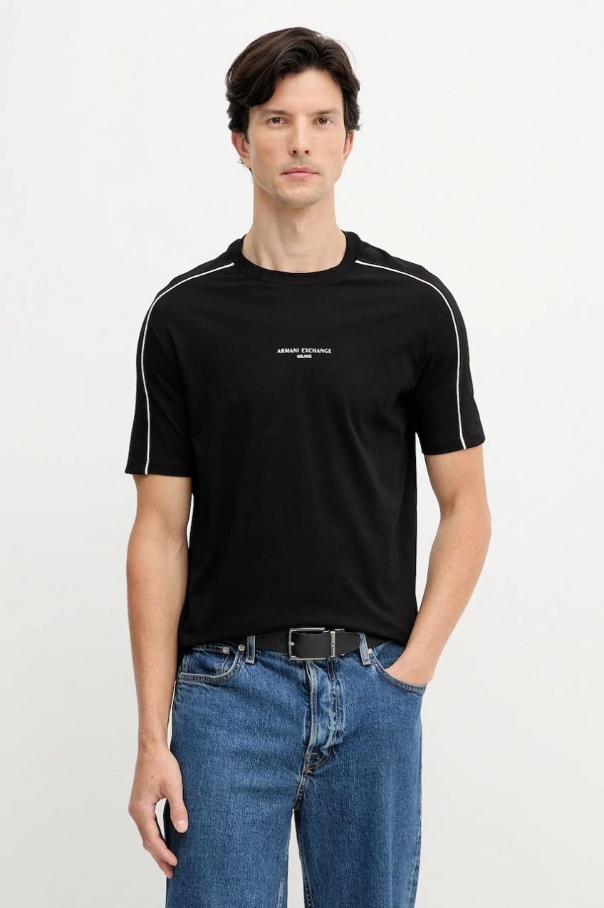 Bavlnené tričko Armani Exchange pánske, čierna farba, s potlačou, XM001360 AF10358