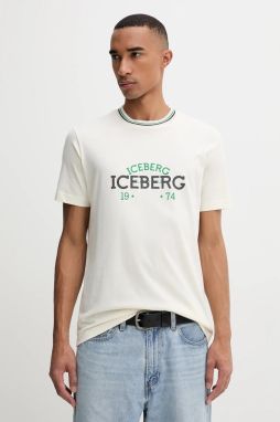 Bavlnené tričko Iceberg pánske, béžová farba, s potlačou, F010 6325