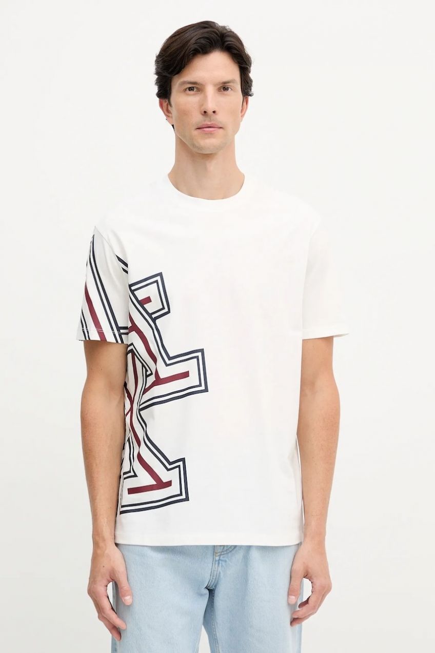 Bavlnené tričko Armani Exchange pánske, biela farba, s potlačou, XM001439 AF10361