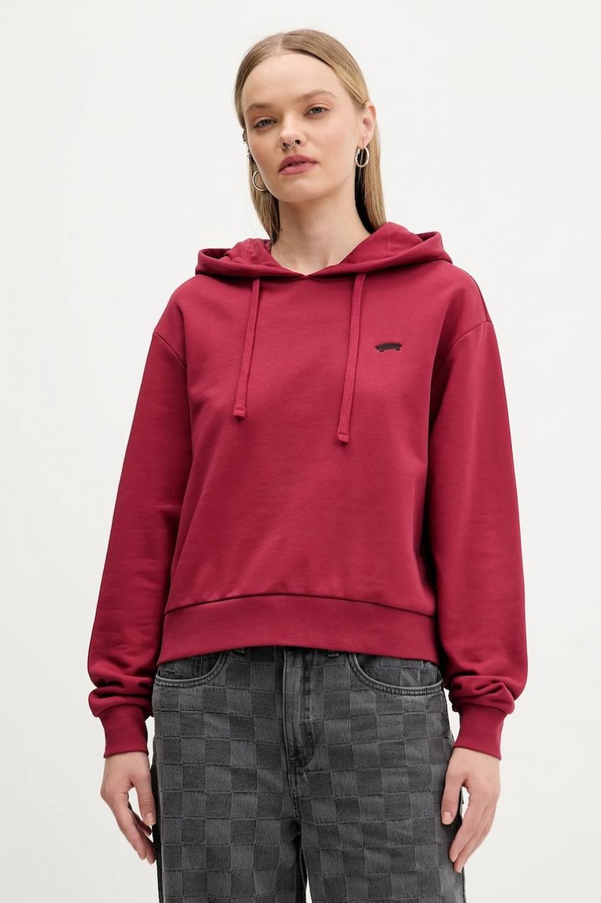 Bavlnená mikina Vans červená farba, s kapucňou, jednofarebná, VN000P5PBRD1