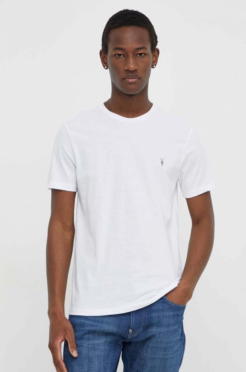 Bavlnené tričko AllSaints tyrkysová farba, jednofarebný