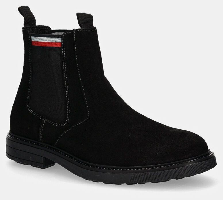 Semišové topánky chelsea Tommy Hilfiger HILIFGER OUTDOOR SUEDE CHELSEA pánske, čierna farba, FM0FM05191