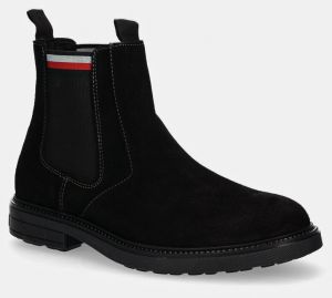 Semišové topánky chelsea Tommy Hilfiger HILIFGER OUTDOOR SUEDE CHELSEA pánske, čierna farba, FM0FM05191