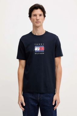 Bavlnené tričko Tommy Hilfiger pánske, tmavomodrá farba, s potlačou, MW0MW41338