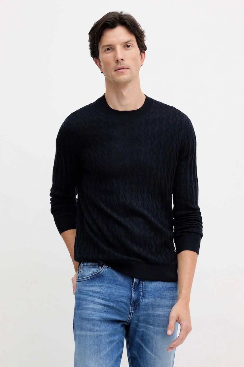 Sveter s prímesou vlny Armani Exchange tmavomodrá farba, ľahký, XM000878 AF11982