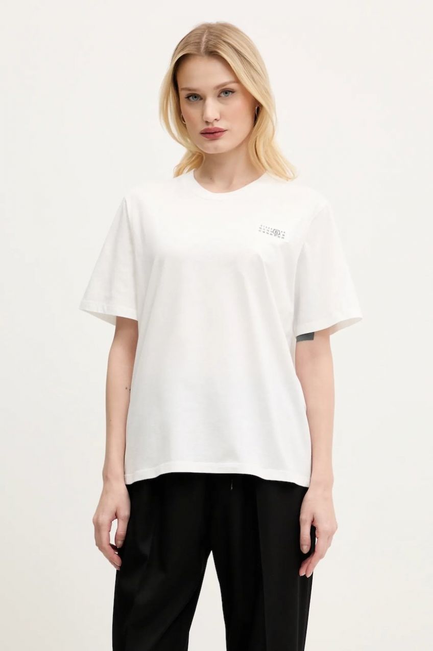 Bavlnené tričko MM6 Maison Margiela dámske, biela farba, S52GC0336