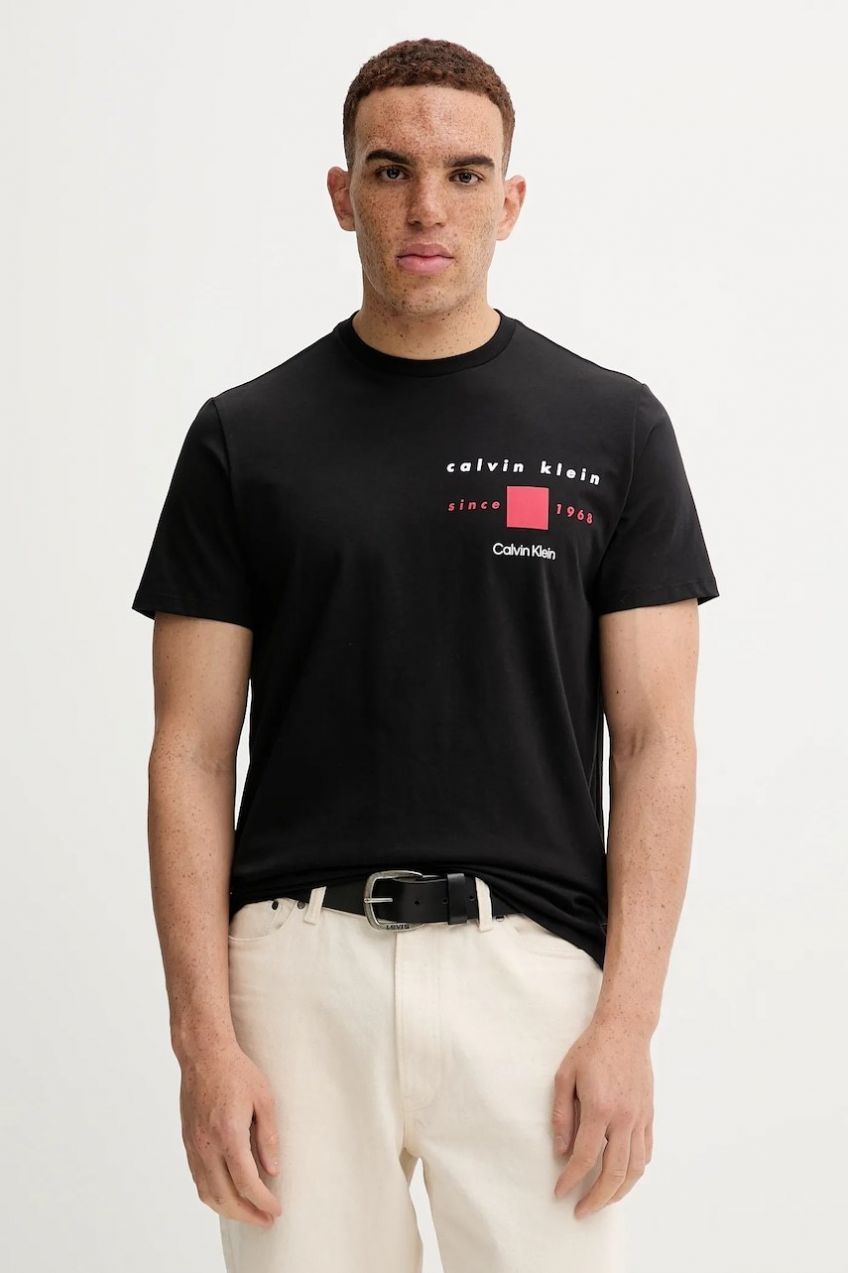 Bavlnené tričko Calvin Klein pánske, čierna farba, s potlačou, LV04RD817G