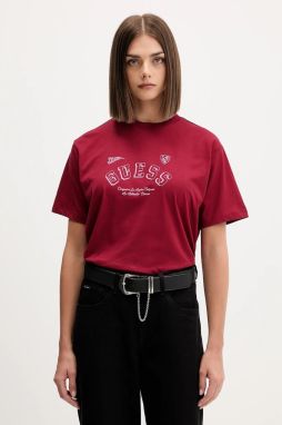 Bavlnené tričko Guess Jeans dámske, bordová farba, W5BI11 K8HM0