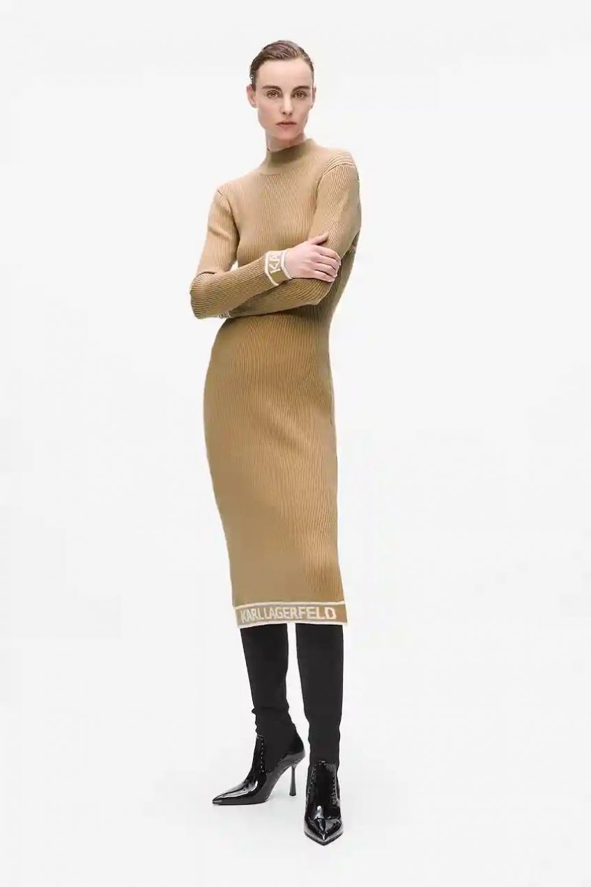 Šaty Karl Lagerfeld béžová farba, midi, priliehavé, A4W13028
