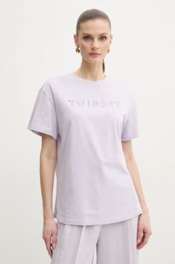 Bavlnené tričko Twinset dámske, fialová farba, 251TT2041