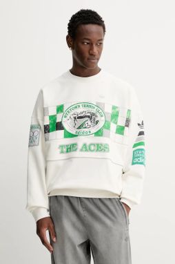 Bavlnená mikina adidas Originals Court Crew biela farba, s kapucňou, vzorovaná, JW0149