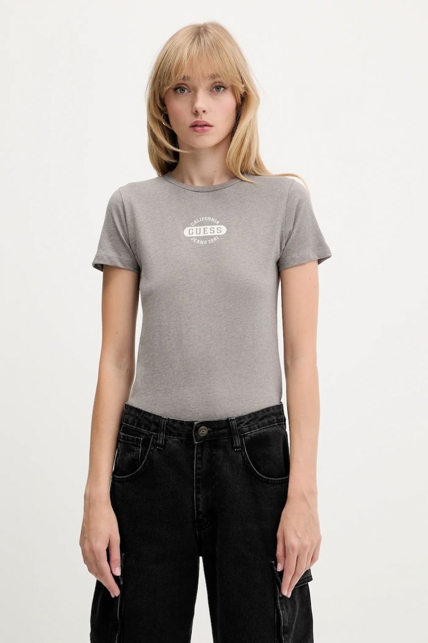 Bavlnené tričko Guess Jeans dámske, šedá farba, W5BI47 KCTX1