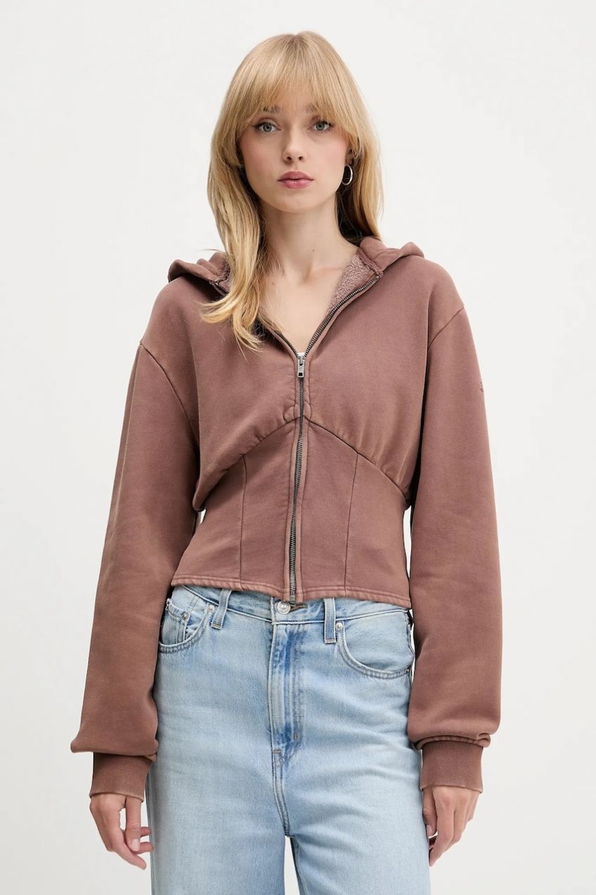 Mikina Guess Originals hnedá farba, s kapucňou, melanžová, W5BQ29 K4110