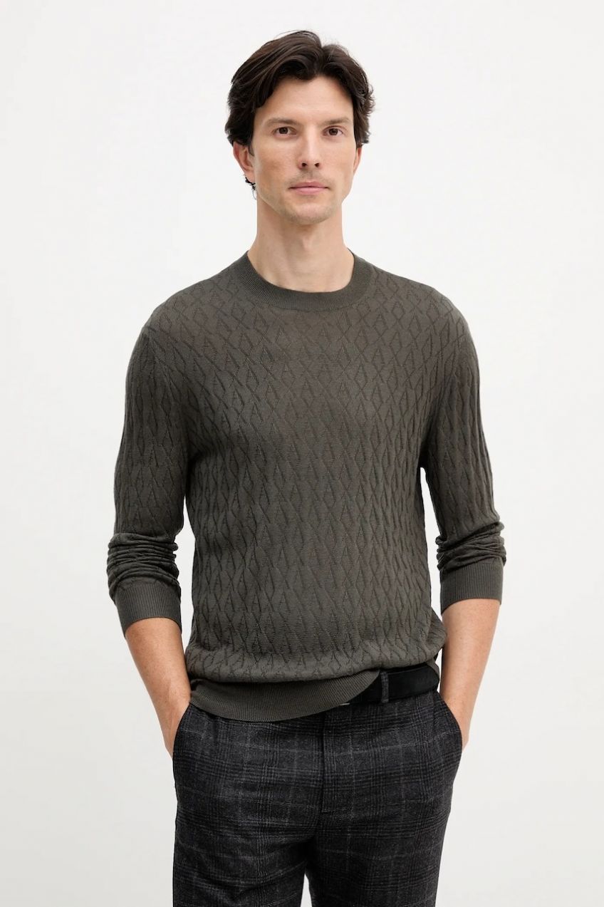 Sveter s prímesou vlny Armani Exchange zelená farba, ľahké, XM000878 AF11982