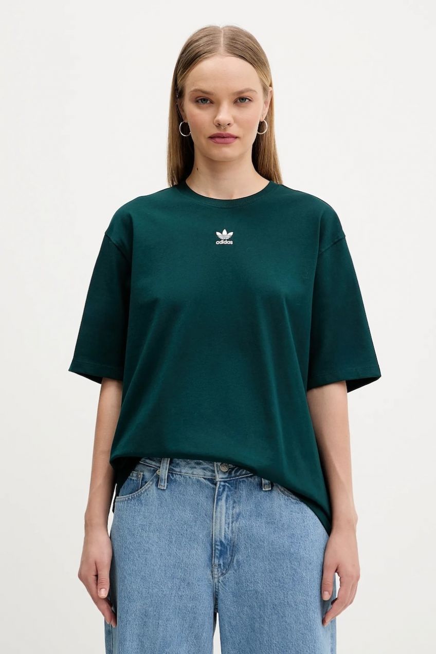 Bavlnené tričko adidas Originals Essentials dámske, zelená farba, JW5080
