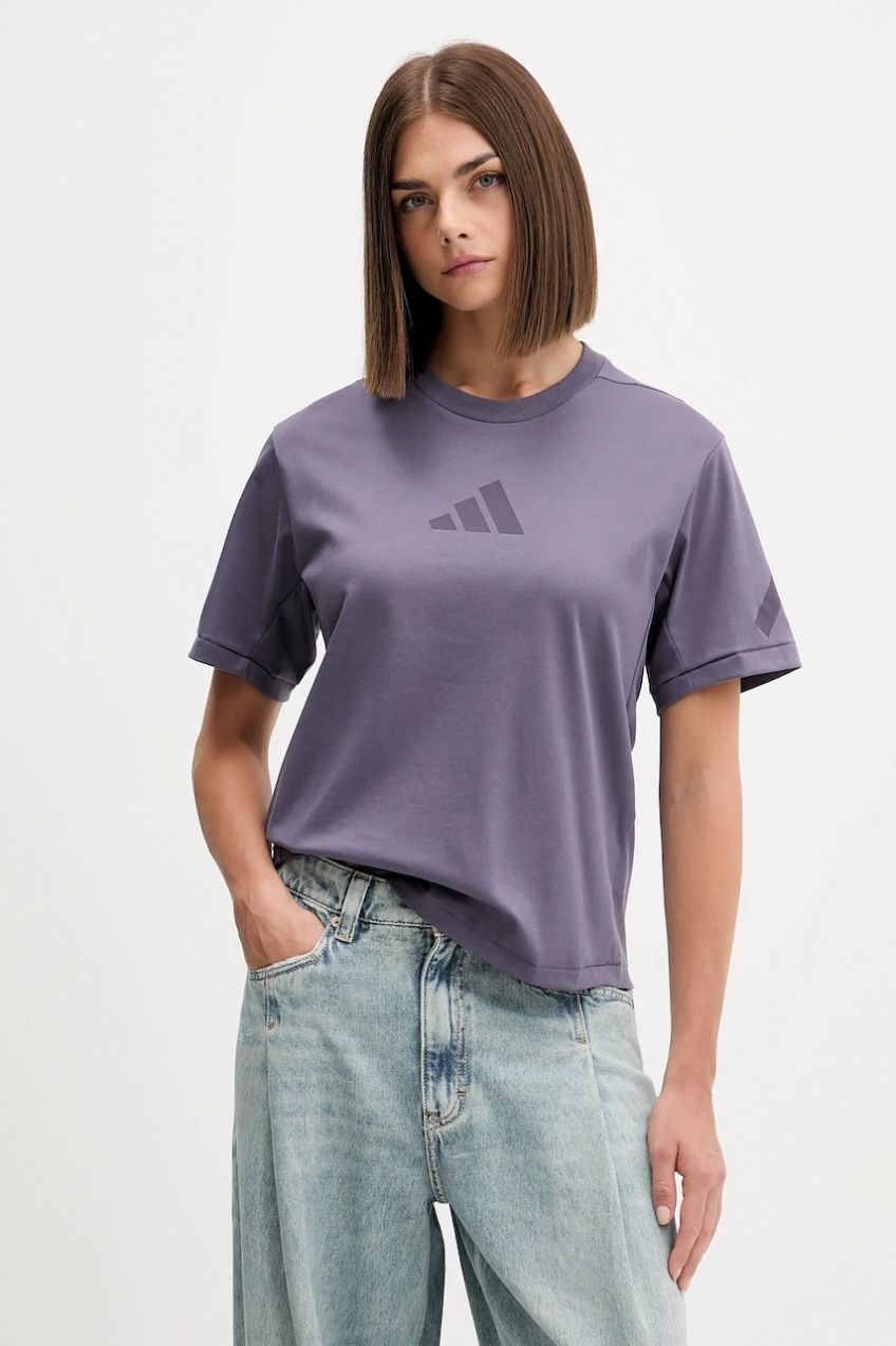 Bavlnené tričko adidas adidas x Z.N.E dámske, fialová farba, JW7755