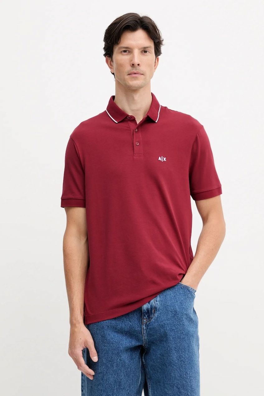 Polo tričko Armani Exchange pánske, bordová farba, jednofarebná, XM001289 AF10363