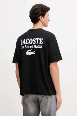 Bavlnené tričko Lacoste pánske, čierna farba, s potlačou, TH5950