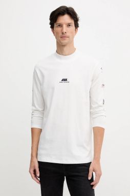 Bavlnené tričko s dlhým rukávom Armani Exchange biela farba, s potlačou, XM001434 AF10362