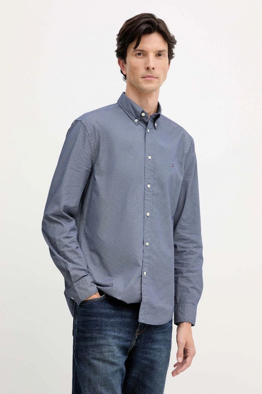 Bavlnená košeľa Tommy Hilfiger modrá farba, regular, s golierom button-down, MW0MW40455