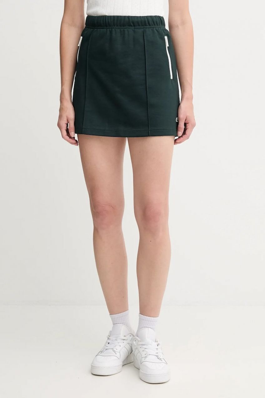 Sukňa Lacoste zelená farba, mini, áčkový strih, JF5294