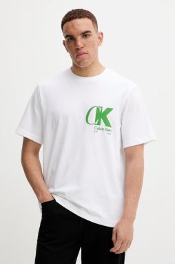 Bavlnené tričko Calvin Klein pánske, biela farba, s potlačou, LV04RD823G