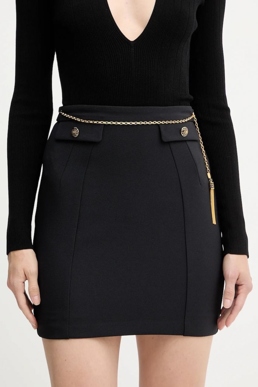 Sukňa Elisabetta Franchi čierna farba, mini, rovný strih, GO14857E2