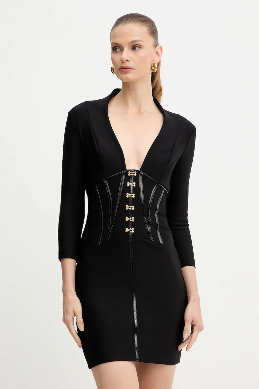 Šaty Elisabetta Franchi čierna farba, mini, priliehavé, AB79757E2