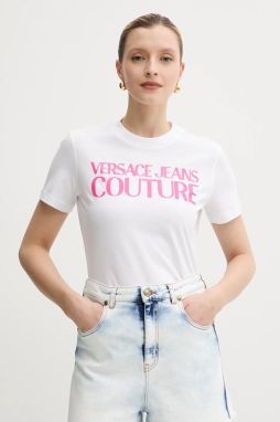Bavlnené tričko Versace Jeans Couture dámske, biela farba, 78HAHE05 CJ00E