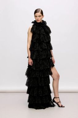 Šaty Karl Lagerfeld Studio čierna farba, maxi, áčkový strih, A4W13062