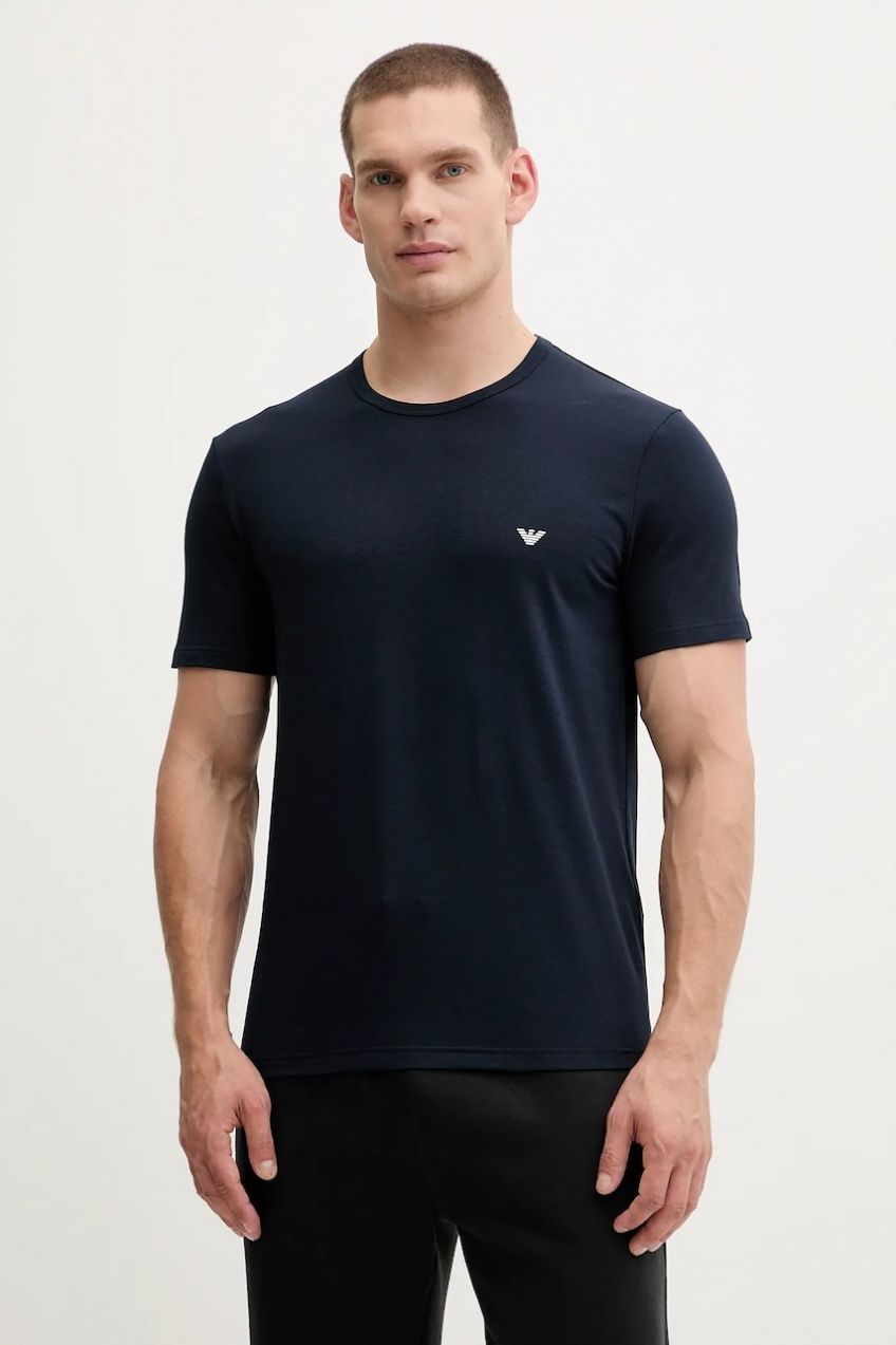 Tričko Emporio Armani Underwear 2-pak pánske, tmavomodrá farba, jednofarebné, EM000391 AF14132