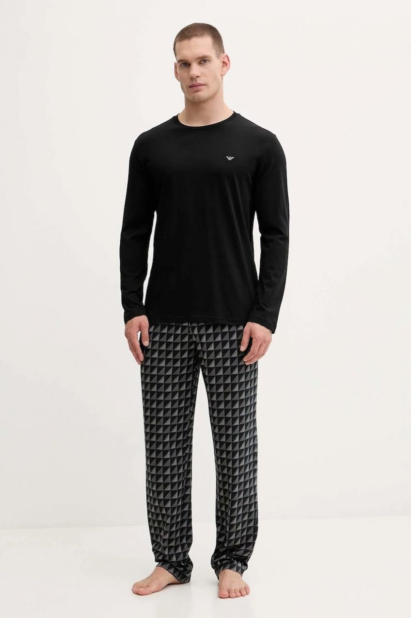 Bavlnené pyžamo Emporio Armani Underwear čierna farba, vzorované, EM000611 AF14994