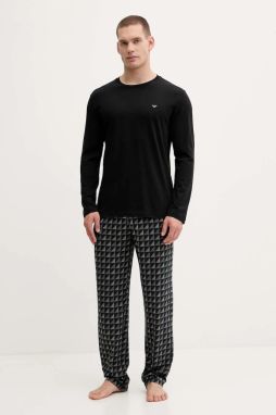 Bavlnené pyžamo Emporio Armani Underwear čierna farba, vzorované, EM000611 AF14994