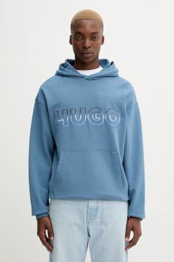 Bavlnená mikina Hugo Blue modrá farba, s kapucňou, s nášivkou, 50549151
