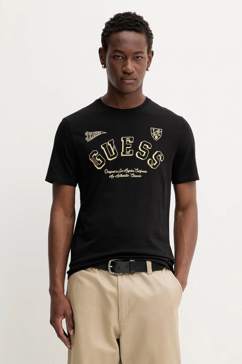 Bavlnené tričko Guess Jeans pánske, čierna farba, jednofarebné, M5BI43 K8HM0