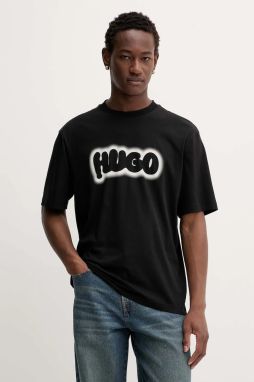 Bavlnené tričko Hugo Blue pánske, čierna farba, s potlačou, 50549155