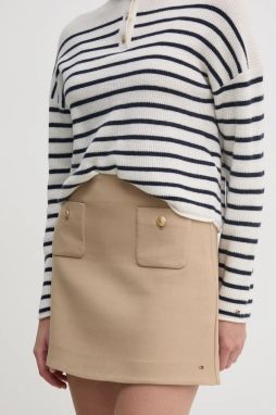 Sukňa Tommy Hilfiger béžová farba, mini, áčkový strih, WW0WW44994
