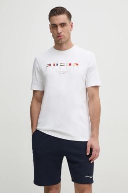 Bavlnené tričko Tommy Hilfiger pánske, biela farba, s nášivkou, MW0MW38616