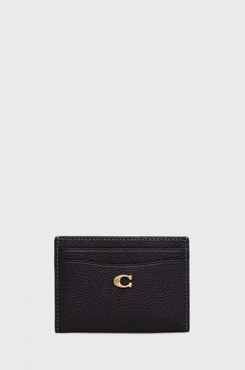 Kožené puzdro na karty Coach Essential Card Case čierna farba