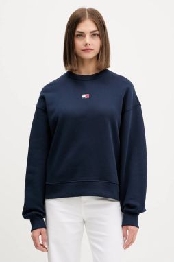 Bavlnená mikina Tommy Jeans čierna farba, s nášivkou, DW0DW17325