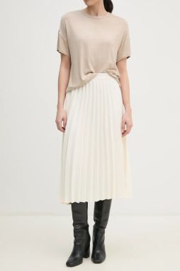 Sukňa Tommy Hilfiger béžová farba, midi, áčkový strih, WW0WW43886
