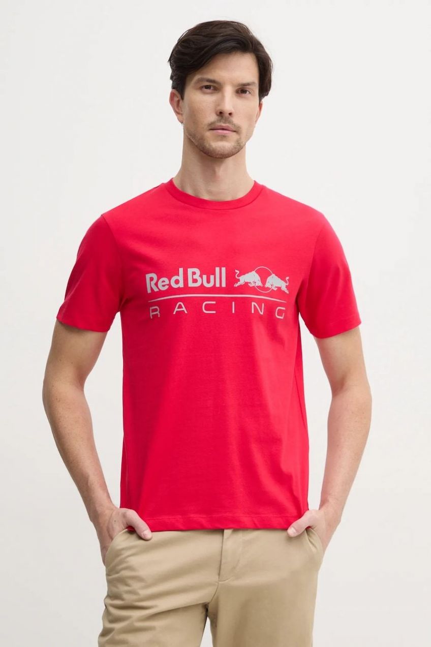 Bavlnené tričko Red Bull Racing x Pepe Jeans LOGO TEE pánske, červená farba, s potlačou, RM500016