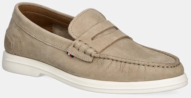 Nubukové mokasíny Tommy Hilfiger TOMMY HILFIGER NUBUCK P LOAFER pánske, béžová farba, FM0FM05350
