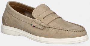 Nubukové mokasíny Tommy Hilfiger TOMMY HILFIGER NUBUCK P LOAFER pánske, béžová farba, FM0FM05350