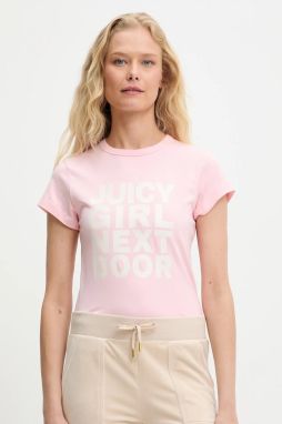 Tričko Juicy Couture JUICY GIRL NEXT DOOR HILTON T-SHIRT dámske, ružová farba, JCNCT225457