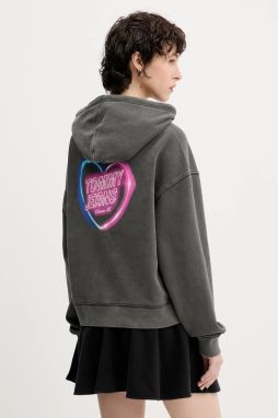 Bavlnená mikina Tommy Jeans šedá farba, s kapucňou, vzorovaná, DW0DW20945
