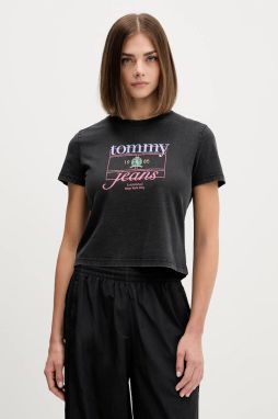 Bavlnené tričko Tommy Jeans dámske, čierna farba, DW0DW21533