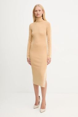 Šaty Elisabetta Franchi béžová farba, midi, priliehavé, AM03S56E2